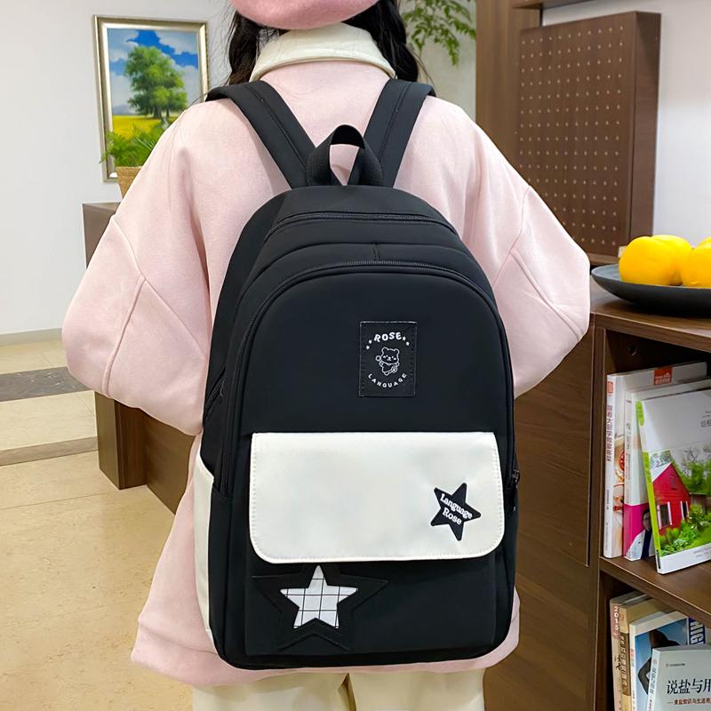 Three-Piece Backpack Set Color Contrast Schoolbag Girls Large Capacity Backpack for Primary and Secondary School Students