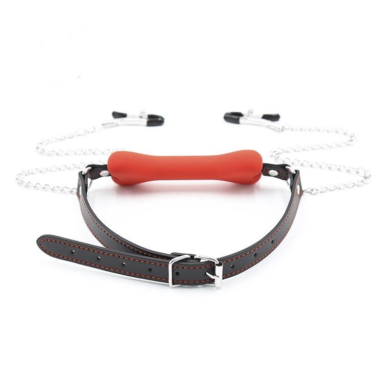 VaHppy Gag Silikonowe kości psa Maski Zaciski na sutki SM BDSM Sex Zabawki Gry dla par Odgrywanie ról Zatyczki do ust Królowa Kondycjonowanie Wymuszone