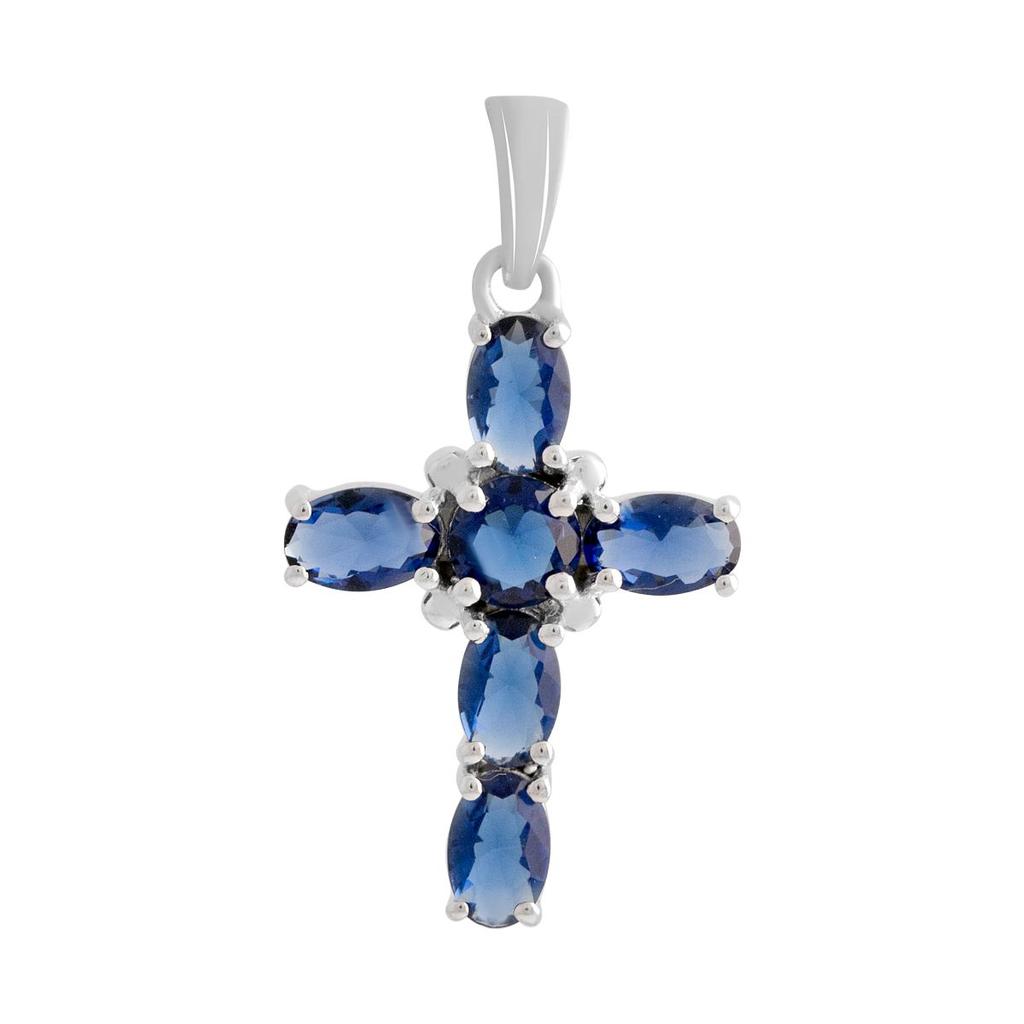 Silver Cross with Sapphire Nano 1.9ct (2140986)
