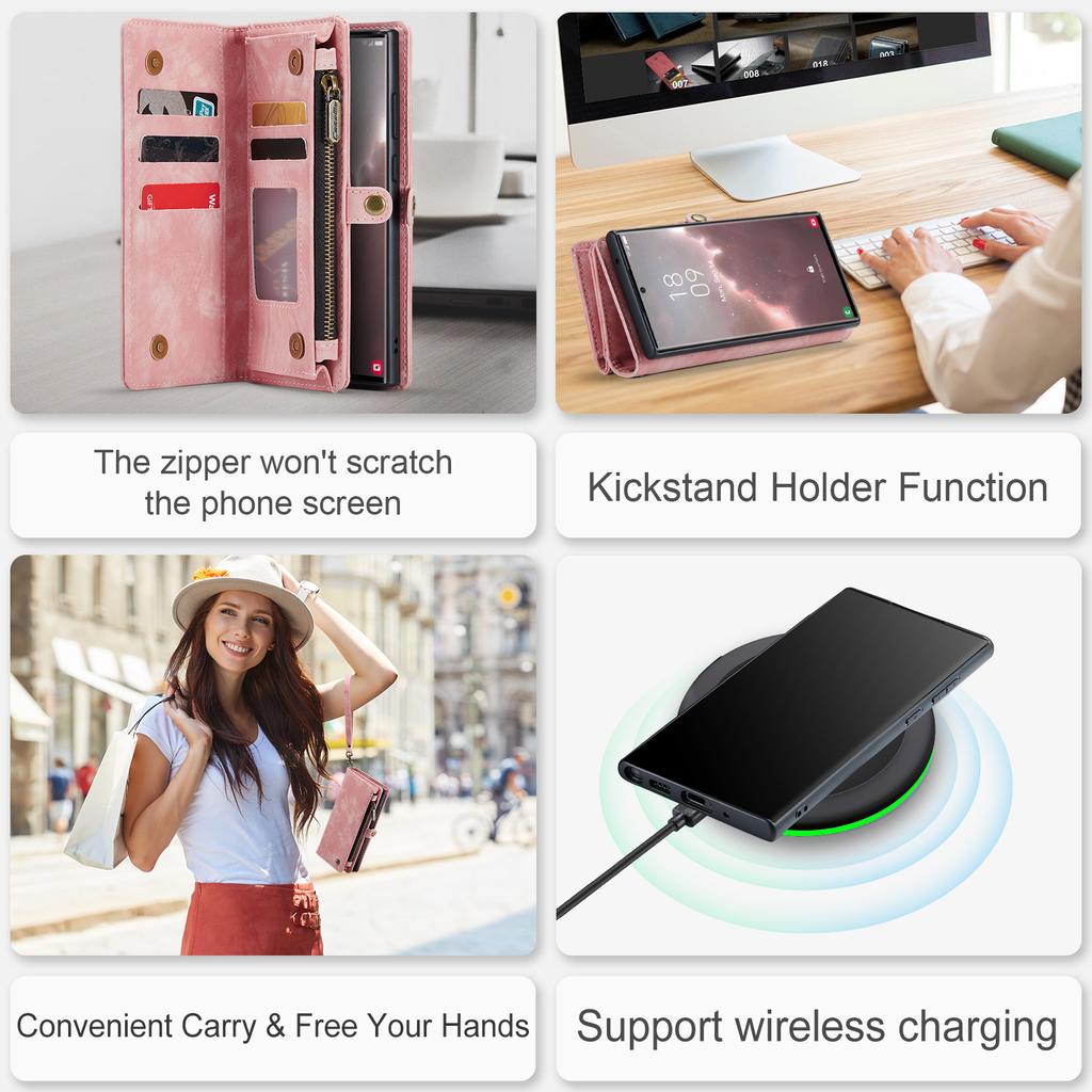 Suitable for IP17promax Phone Case, Zipper Wallet, Samsung S25 Card Slot, ZFOLD7 Hand Strap Protective Case, A17