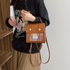 Simple Fashion Tweed Small Square Bag Checkered Magnetic Buckle Versatile Handbag Daily Commuter Shoulder Bag PU Material