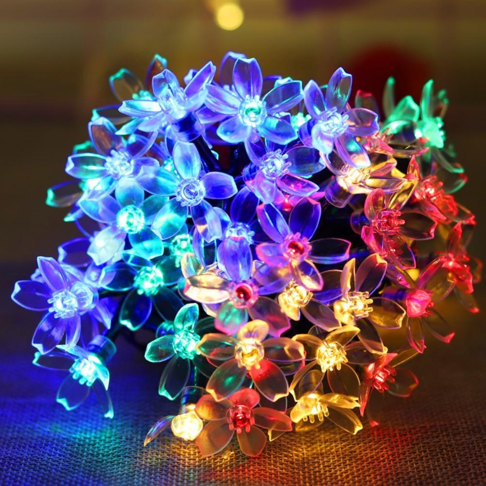 Warm White Cherry Blossom Solar Lamp Waterproof LED Solar Light Solar Flower String Lights  Pathway