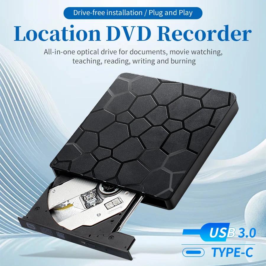 External DVD RW CD Burner USB 3.0 Type C 2-in-1 Slim Drive Burner Reader Player Optical Drives For Laptop PC Netbook Desktop