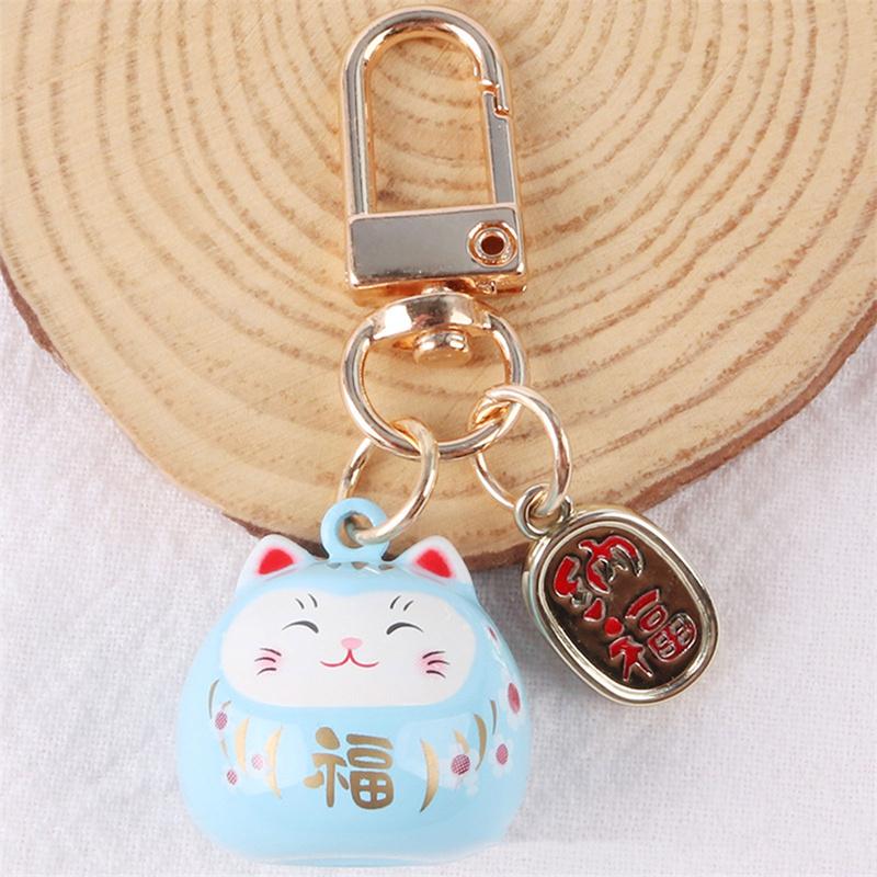 Japanese Cartoon Cute Lucky Cat Keychains Car Bag Decor Bell Pendent Charm