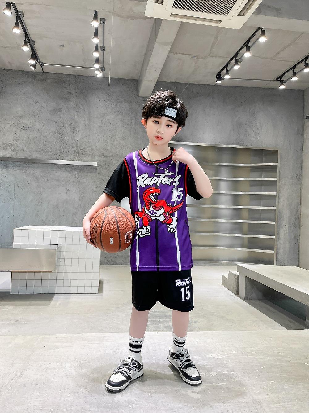 

Children S Jersey Raptors No. 15 Basketball Jersey Training Short-Sleeved Fashion Suit Student Jersey Fake Two Jerseys 61 22 (height 120-130cm) фіолетовий