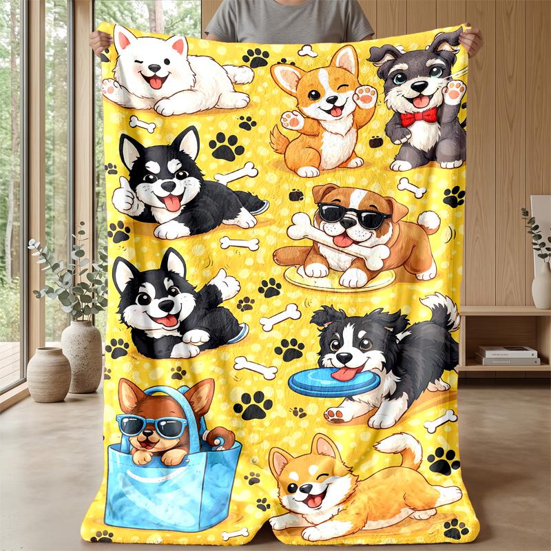 Cute Dog Playtime blanket Personalized Name Flannel Blanket Soft Cozy Plush Throw for Sofa Bed Lightweight Home Decor