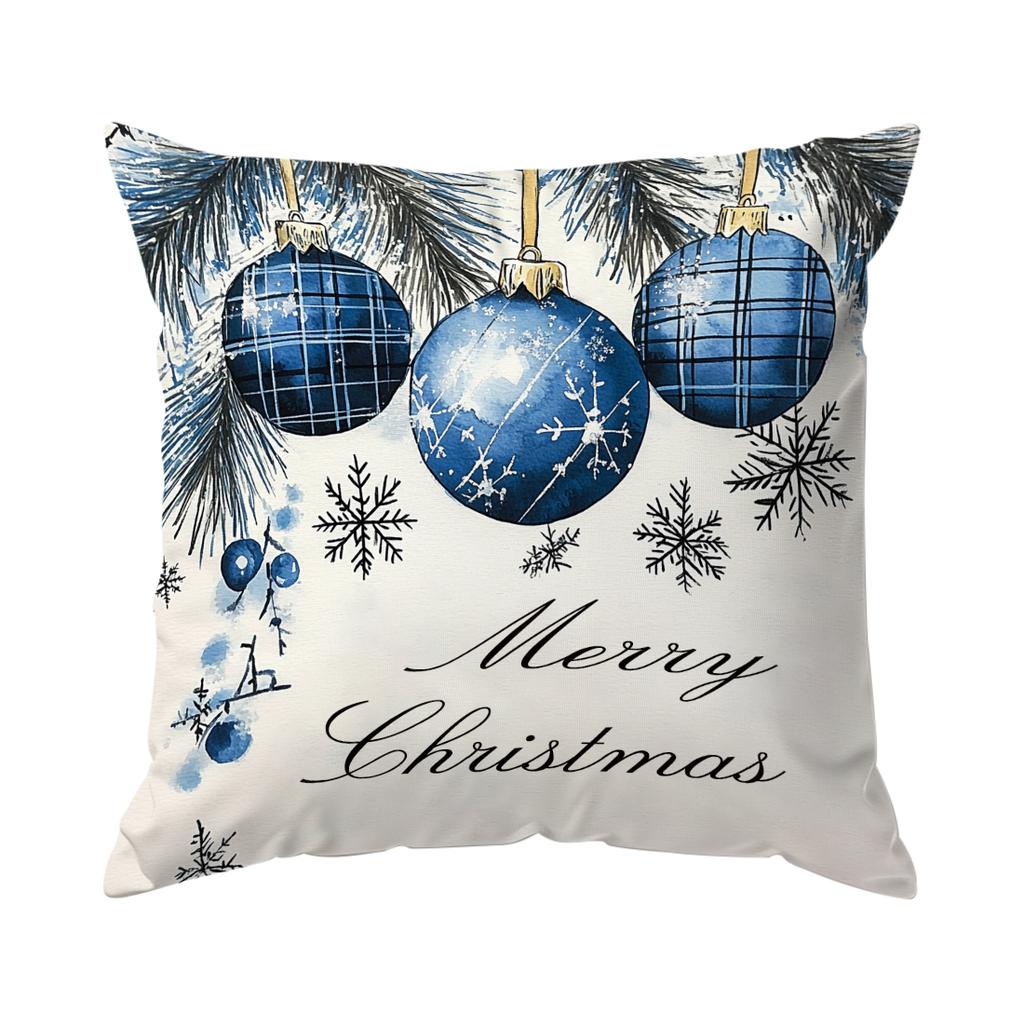 Blue Christmas Cushion Pillowcase Printed Polyester 45X45Cm Throw Pillowcover Decorative Sofa Cushion Pillowslip Home Decor