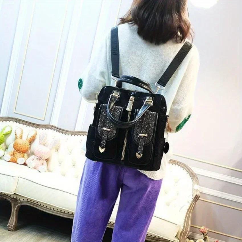 Diamond Sequin Feminine Backpack Multifunctional Shoulder Bag Elegant and Versatile Messenger Bag Casual