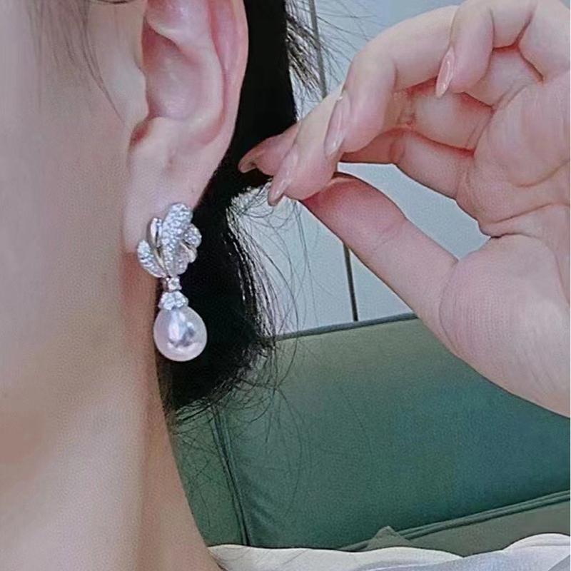 Luxurious 10-11mm Natural Rice Pearls Fashion Drop Earrings 925 Silver Fine Wedding Jewelry for Women