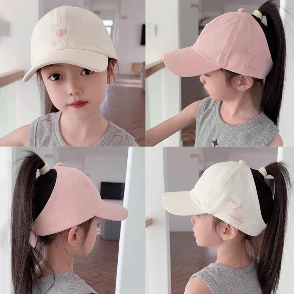 High Ponytail Children's Baseball Cap Love Heart Embroidery Baby Peaked Cap Kids Sun Hat Playing