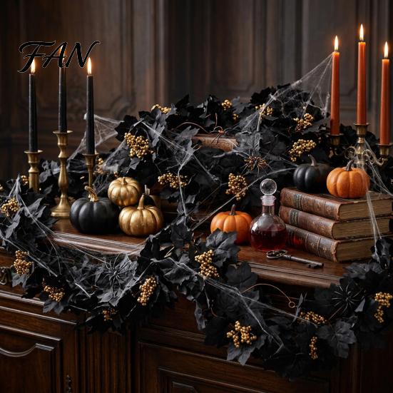 Fall Seasonal Decorations Halloween Artificial Maple Leaf Vine Decor, Wall Hanging Garland Indoor Outdoor for Party Scene, Spooky Thanksgiving