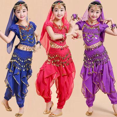 Çocuk Hint ve Sincan Halk Dansı Kostümü - Kızlar İçin Oryantal Dans Performans Kıyafeti