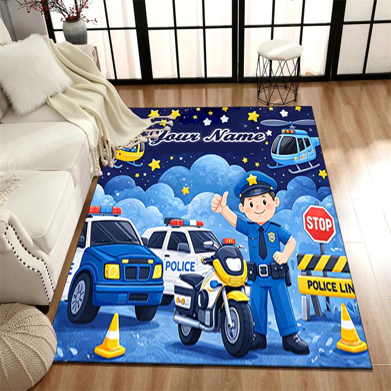 1PC Custom Name Police Night Adventure Theme Floor Mat Ideal for Living Room, Game Rooms, Office, Bedroom, Office Floor Mat , Floor Mats for Home