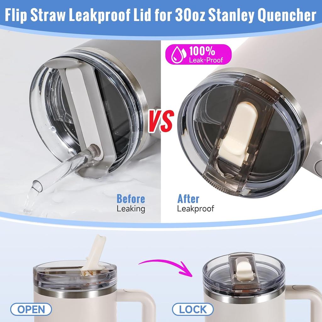 30oz Flip Straw Lid for Stanley 2.0 Tumbler Leak Proof Lid Replacement No Spill Cover for Stanley Cup Accessories