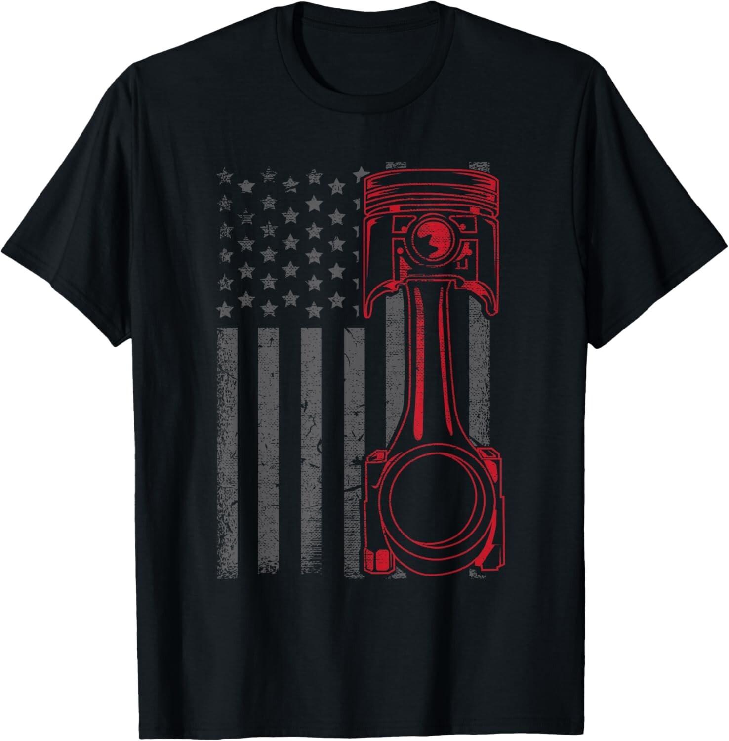 Vintage American Flag Piston Funny Muscle Car Mechanic Gifts Gift Unisex T-Shirt S