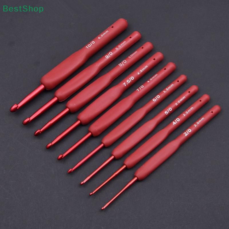 9Pcs Red Crochet DIY Handmade Knitting Tool, Aluminum Oxide Yarn Needle 2.0-6.0mm Crochet Kit