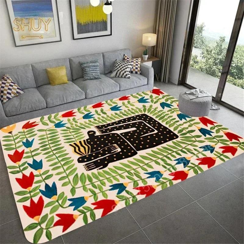 Ancient Egypt Abstract Carpet Rug Living Room Bedroom Mat Colorful Tiger Leopard Figure Non-Slip Flannel Home Decor Floor Mat
