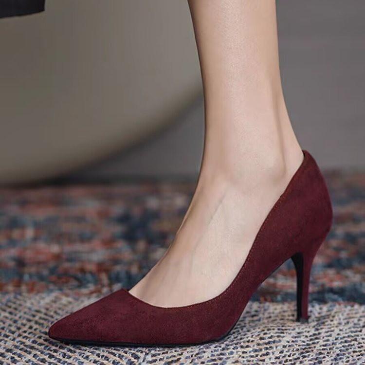 Fashion Pointed Toe Stiletto Ladies High Heels Super High Heel Fashion Sexy Women's Shoes Embroidered Plaid Pattern Women Large Size 42