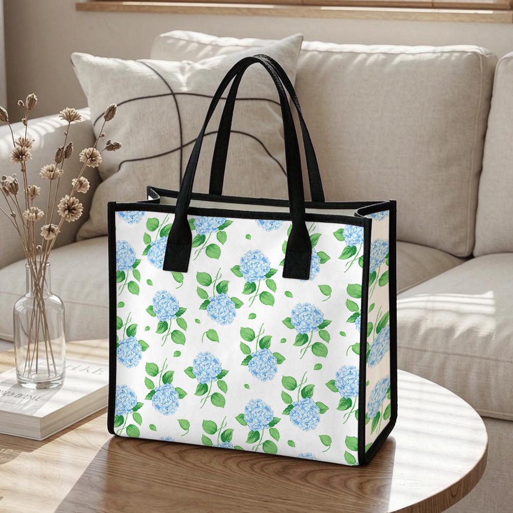 Blue Hydrangea Print Canvas Tote Bag Daily Casual Reusable Large Shopping Handbag for Women