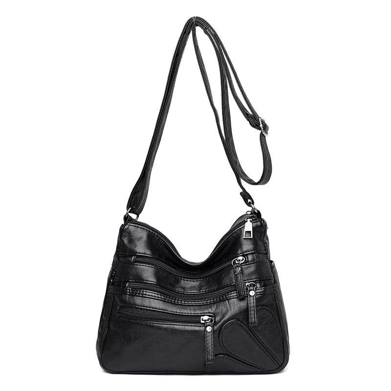 Borsa a tracolla multistrato in morbida pelle tinta unita da donna, grande capacità, borsa da viaggio multifunzionale sottobraccio