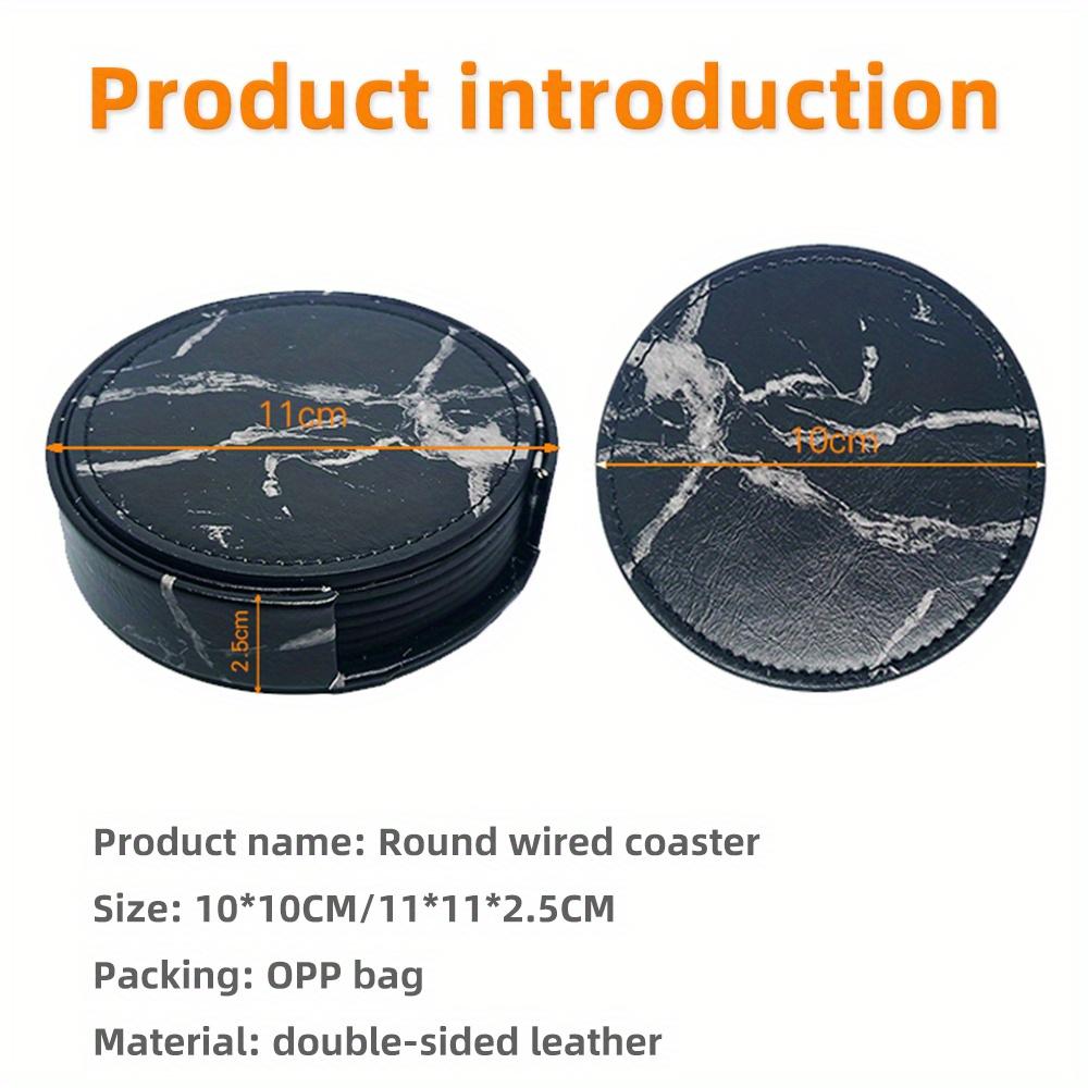 6Pcs/set Round Artificial Leather Coasters Marble Style Drink Coaster For Kinds Of Cup Home Bar Counter Kitchen Dining Table Decor