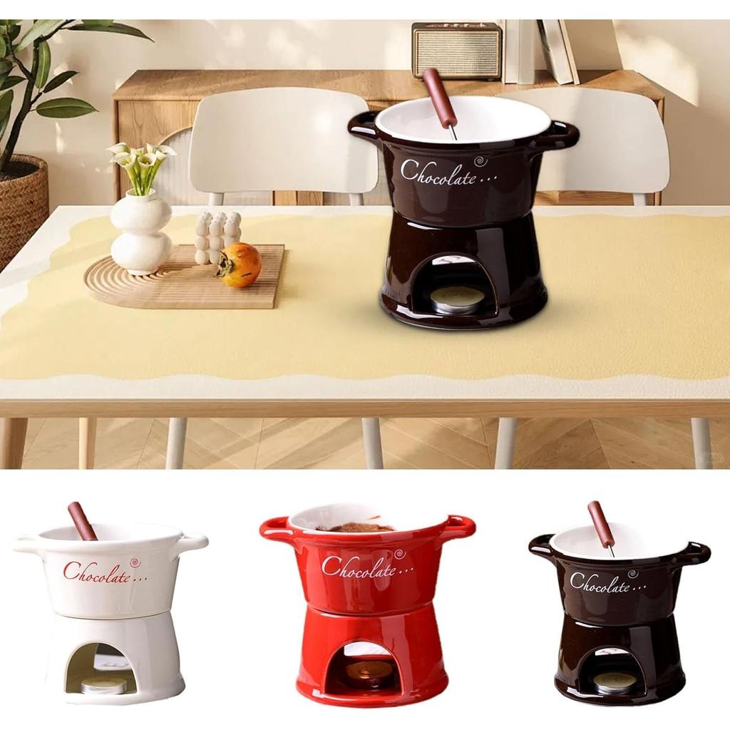 Chocolate Fondue Mug, Chocolate Melting Cup Tea Light with Forks and Candle, Butter Warmers Pot Set, Cheese Melting Cup, Warmer Mug