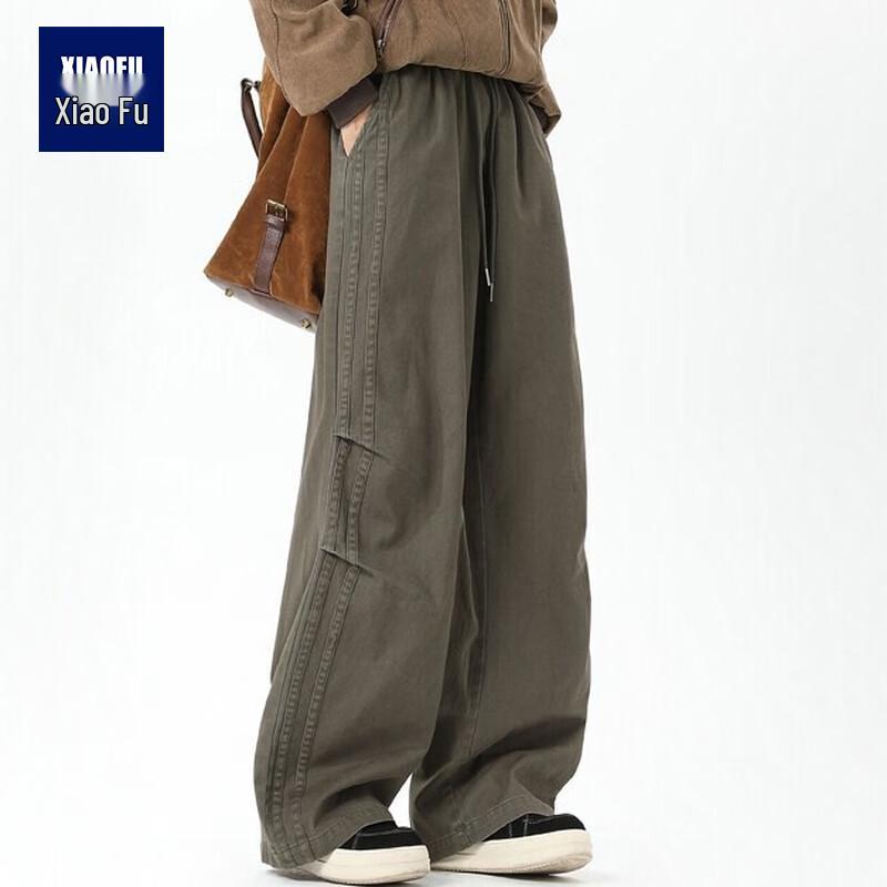 

XiaoFu Men s Striped Splice Straight-Leg Cargo Pants 3XL