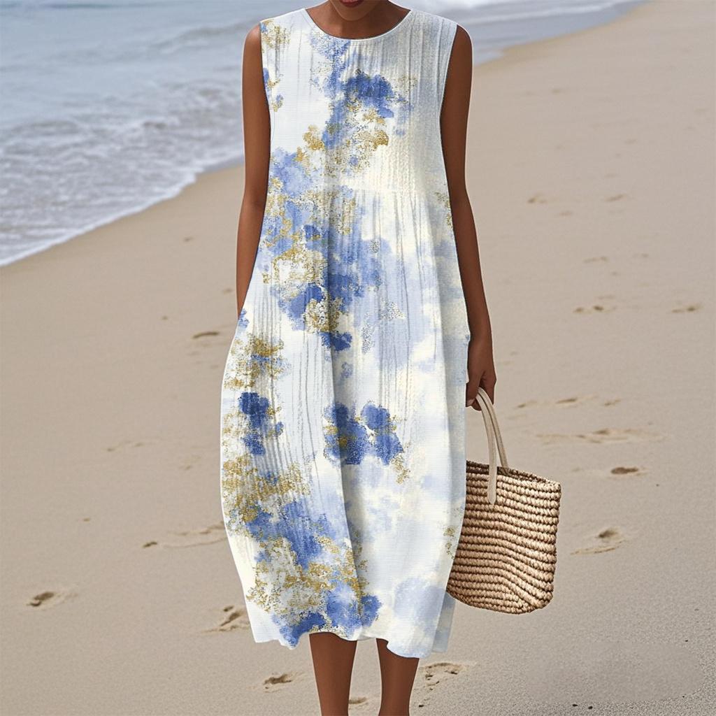 Women's Fashion Casual Sleeveless Round Neck Floral Elegant Temperament Dress