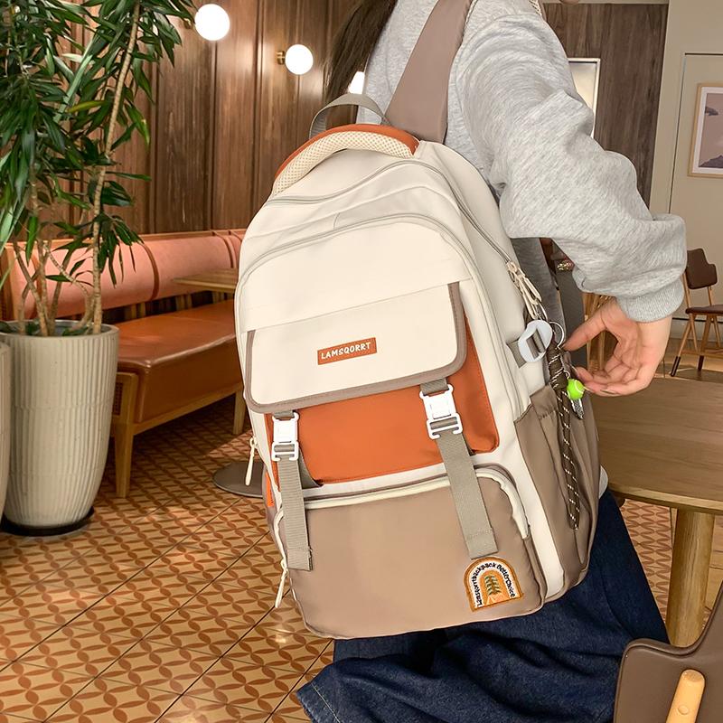 Student Skolväska Ryggsäck Stor Kapacitet Dam Färgblock Ryggsäck