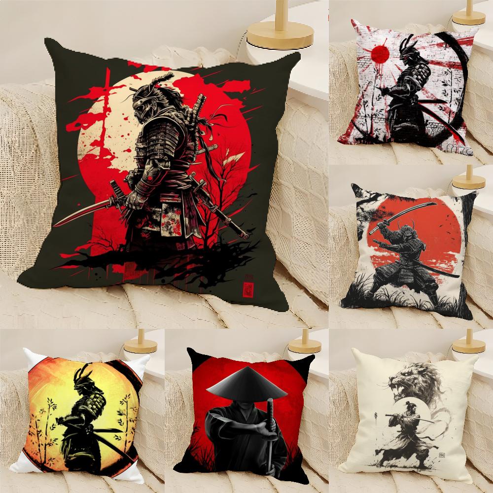 Classic And Handsome Shogun Samurai Pattern Pillow Case Linen Pillow Case Sofa Home Decor Cushion Cover Cushion Cove