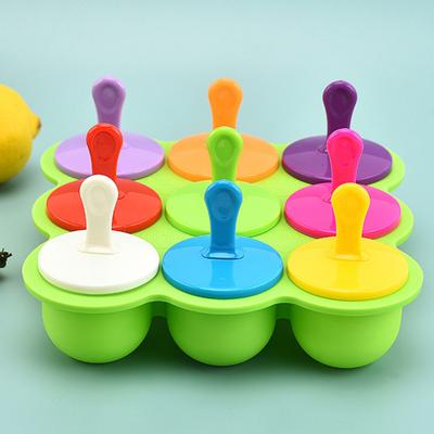 Yousheng Ice Cube Mold Tray Food-Grade Silicone Ice Maker with Lid 9 Holes Easy Release Infant Food Food Container