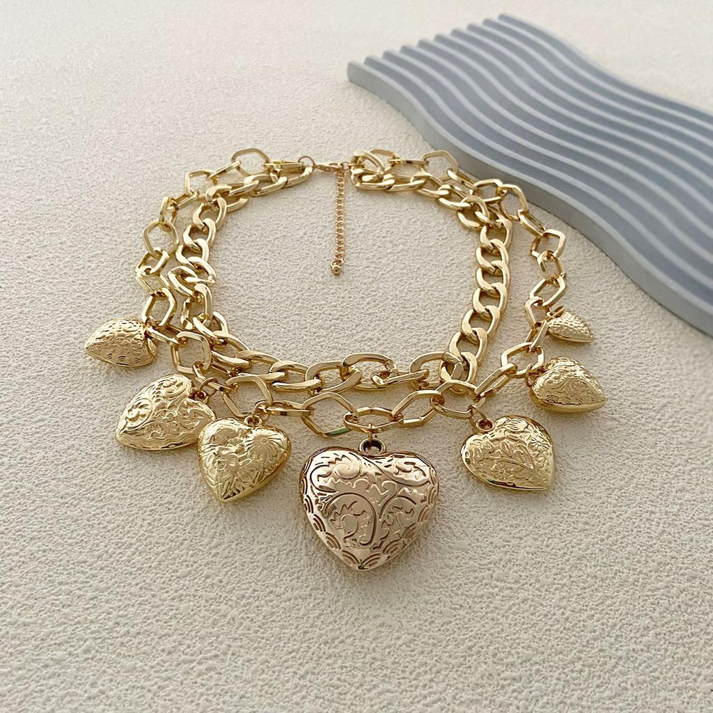 Personality: hip-hop, punk, trend, fashion, alloy, double-layer chain, love pendant, necklace, street motorcycle model