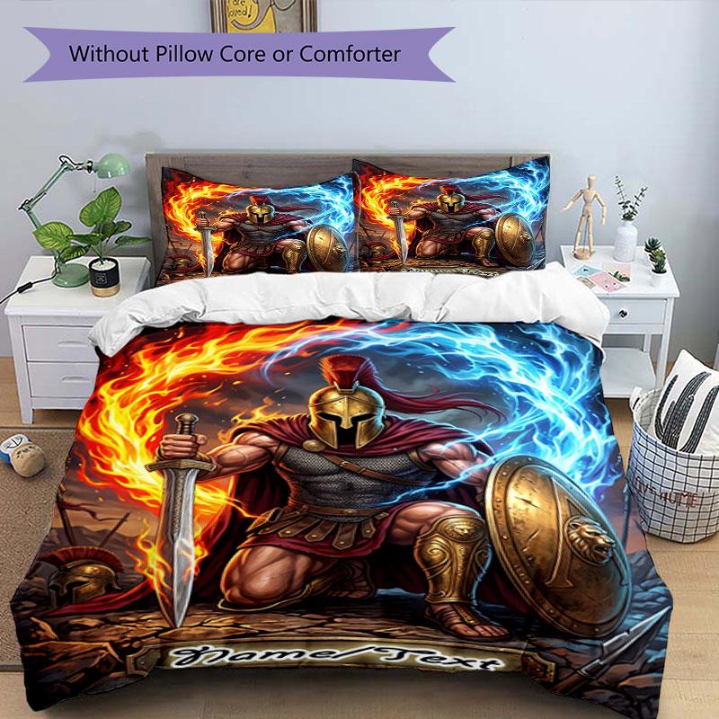 3PC Custom Name "Warrior's Flame Shield" Bedding Set Printed Bedding Set Duvet Cover Closure Includes 1 Duvet Cover & 243 Pillowcases for Bedroom