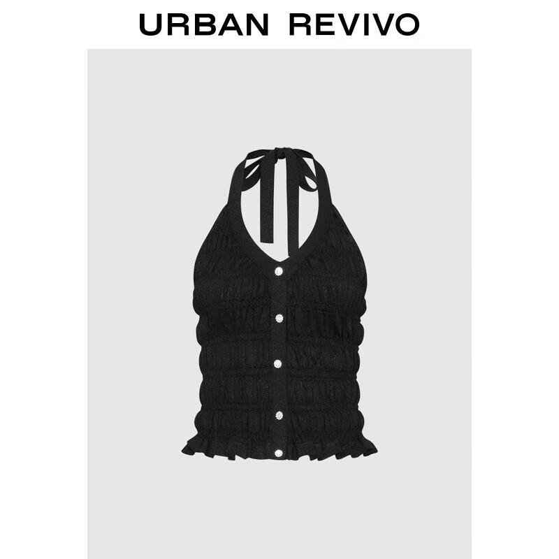 UR Women's Halter Neck Backless Pleated Knit Top