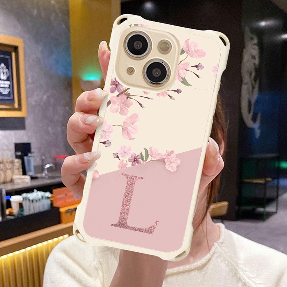 Pink Letter Peach Blossom Flower For Iphone 17 16 15 14 12 Phone Case Four Corner Anti Fall Protection Portable Hanging Rope