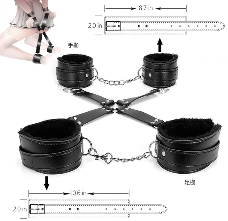 Ninonly SM Goods SM Set Restraints 11 Piece Set SM Play Collar Handcuffs Leg Shackles Gag Eye Mask Adjustable Rut Relief Unisex (Black)