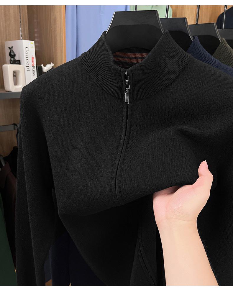 Men's 48-Count Double-Strand Wool Silk 16-Gauge Zipper Sweater Coat, Warm Thickened Knit Cardigan for Autumn/Winter