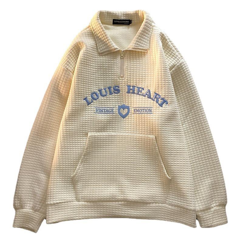 Hanorac de damă Waffle Fashion Tricou polo largi Top cu rever Pulover brodat casual