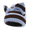 Stretchable Knit Cat Ear Beanie Yarn Striped Beanie Gifts Knitted Beanie Hat  Women and Men