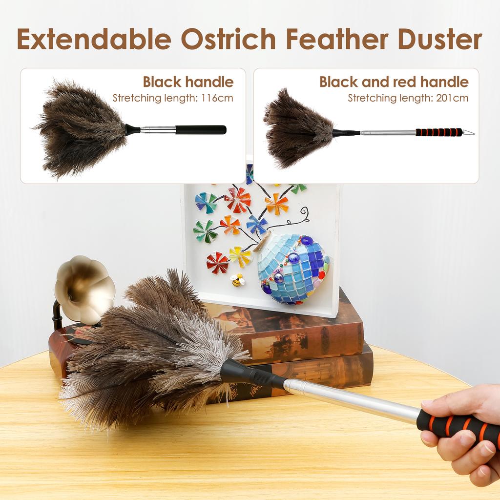 Extendable Ostrich Feather Duster for Home Office Anti Static Reusable Cleaning Tool Household Duster for Furniture High Place