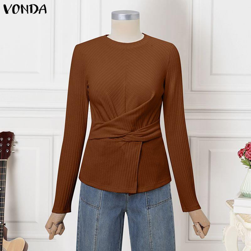 

VONDA Женская повседневная блузка с круглым вырезом, длинным рукавом и гладким передом с перекрестным рубчиком 5XL коричневый