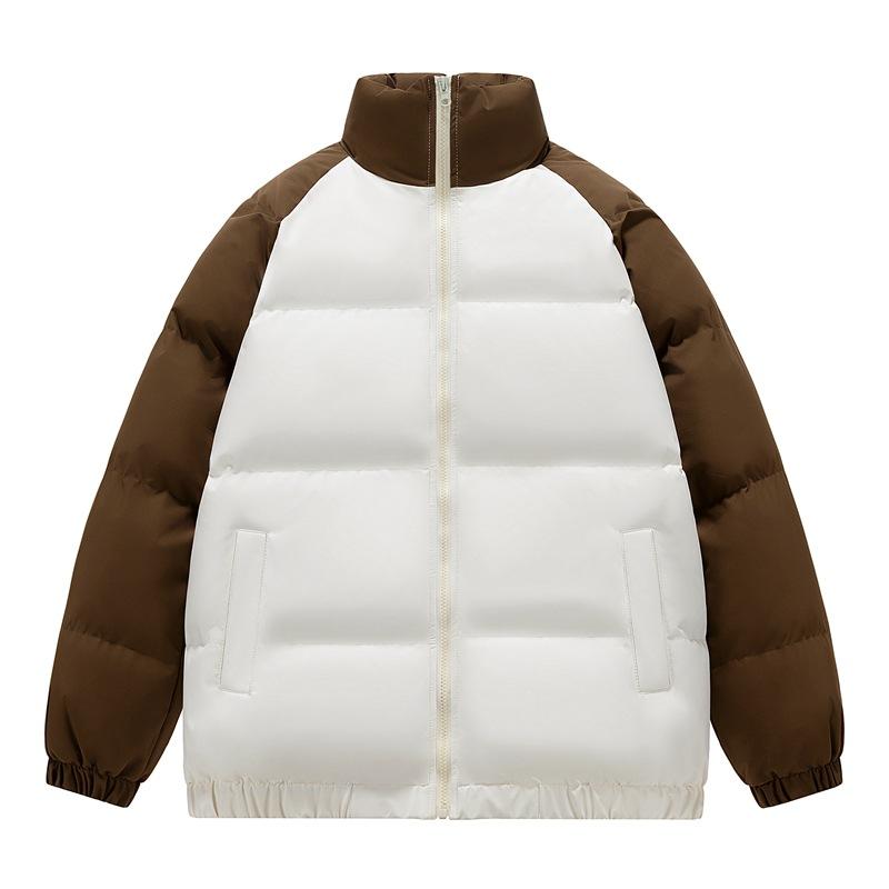 Men's Winter Couple Stand-up Collar Thickened Warm Color-blocking Cotton Jacket Plus-size Bread Jacket Trendy Padded Clothes
