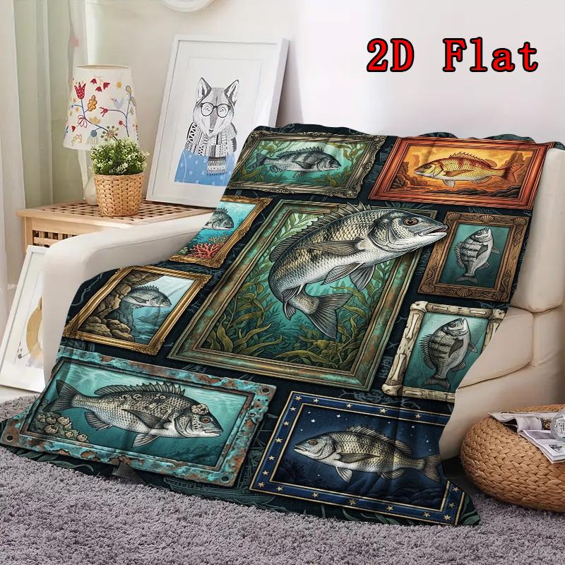 Fish Collection 2D Flat Pattern Flannel Blanket, High Quality All Seasons, Home Decor, Warmth and Comfort, Perfect for Christmas Gifts.