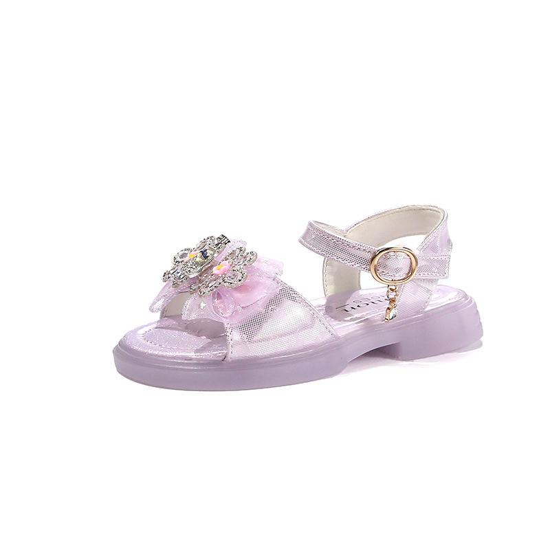 Girls sandals 2025 summer new middle and older children's beach shoes foreign soft-soled princess shoes girls fashion crystal shoes