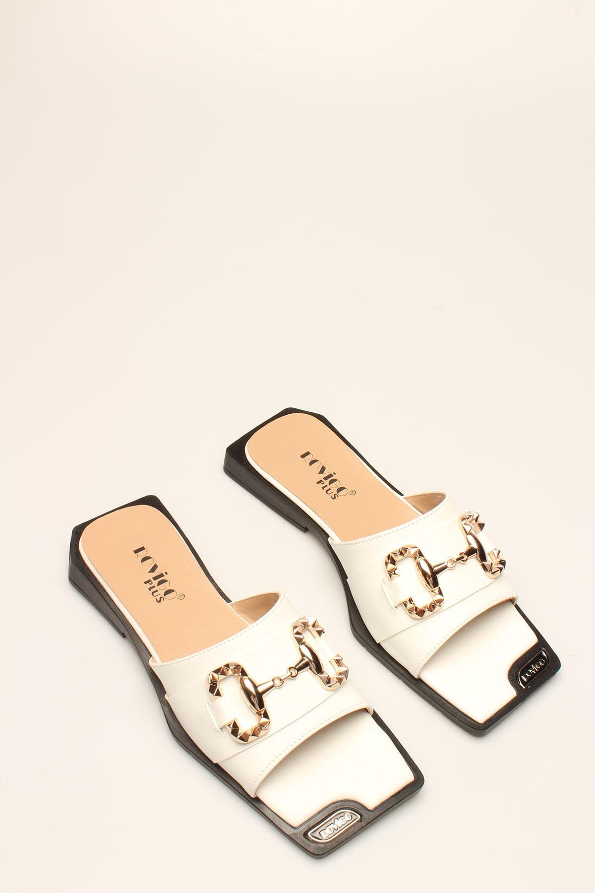 

Белые женские тапочки с пряжкой из кожи 36 белый