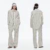 Pure cotton pajamas women's contrasting colors 100% cotton long-sleeved shirt set women's light luxury fashion design sense loose loungewear women