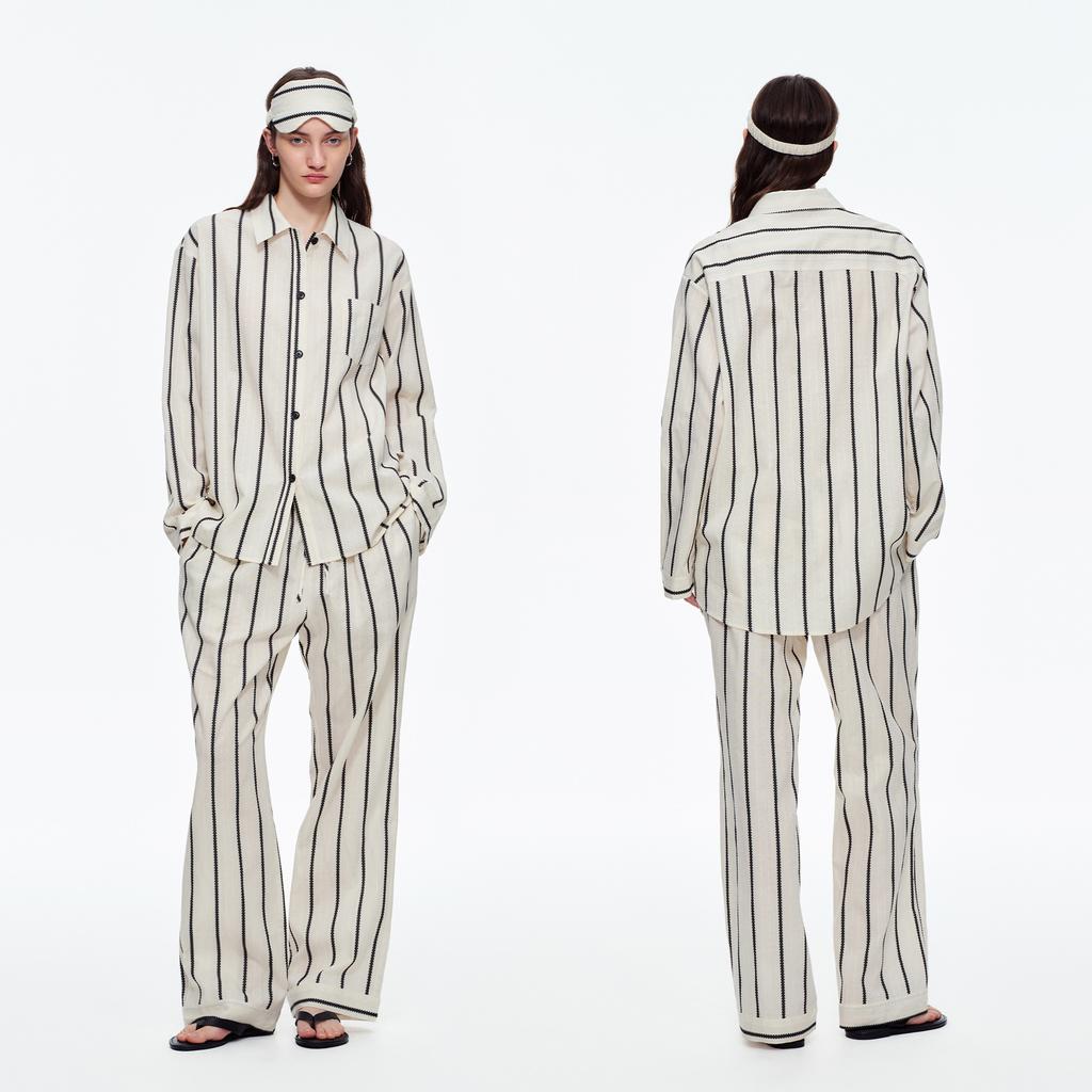 Pure cotton pajamas women's contrasting colors 100% cotton long-sleeved shirt set women's light luxury fashion design sense loose loungewear women
