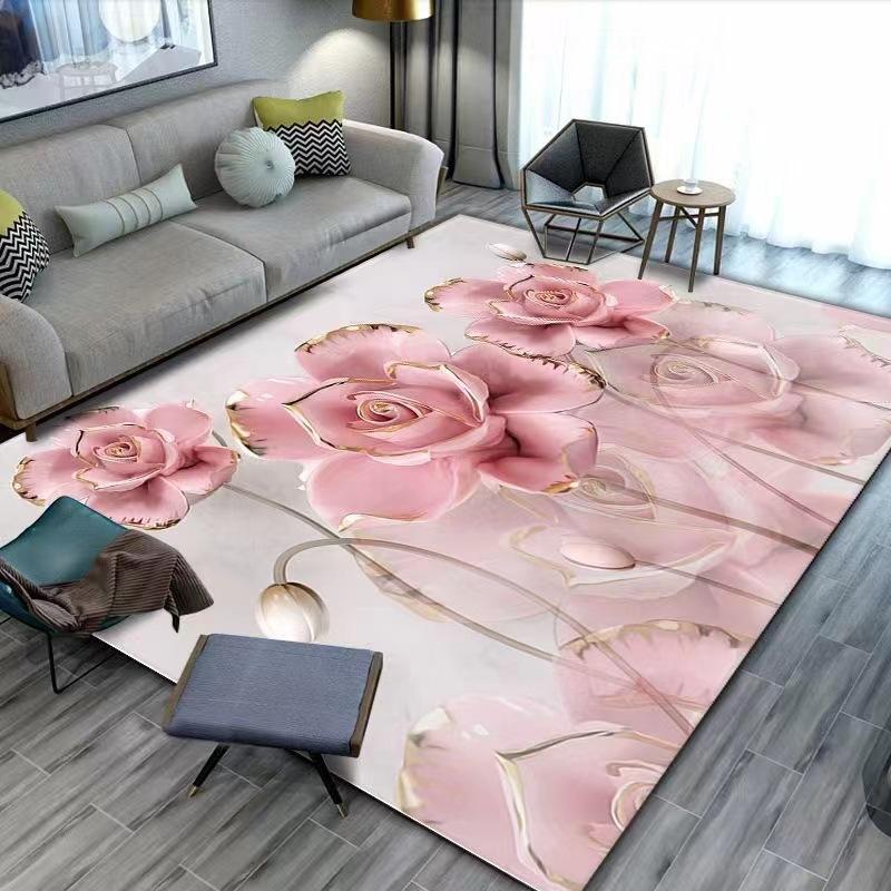 Flower Carpet Retro Printed Abstract Carpet Living Room Tea Table Mat Home Room Carpet Mat