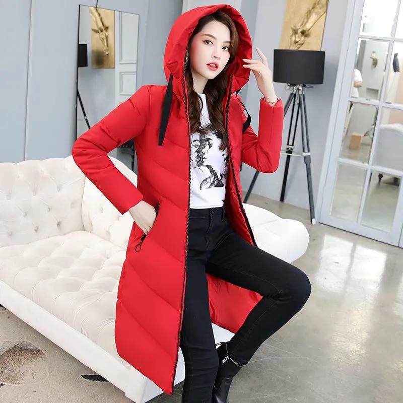 Women's Winter Hooded Medium-length Cold Jacket Solid Color Slim Daily Jacket