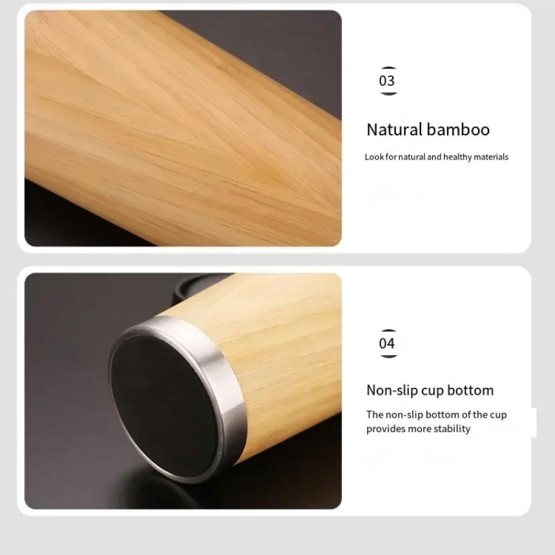 Insulated Bamboo Lid Travel Tumbler Double Wall Thermal Cup for Hot Cold Drinks Reusable Eco Friendly Beverage Container